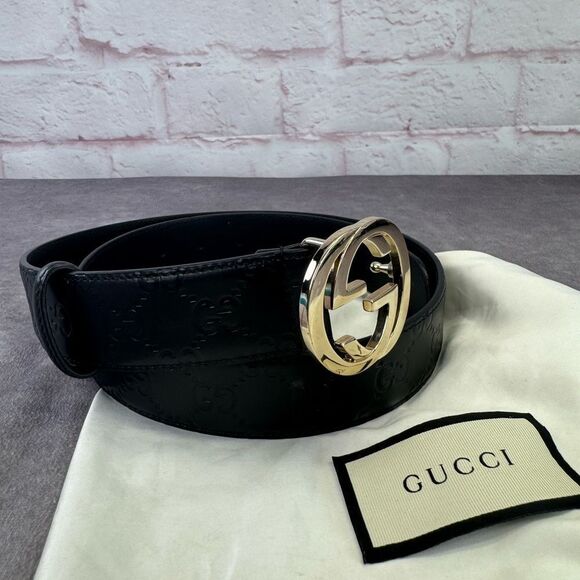 Authentic Gucci Guccissima Embossed Black Leather Gg Marmont Belt 370543 85/34 - Picture 11 of 11
